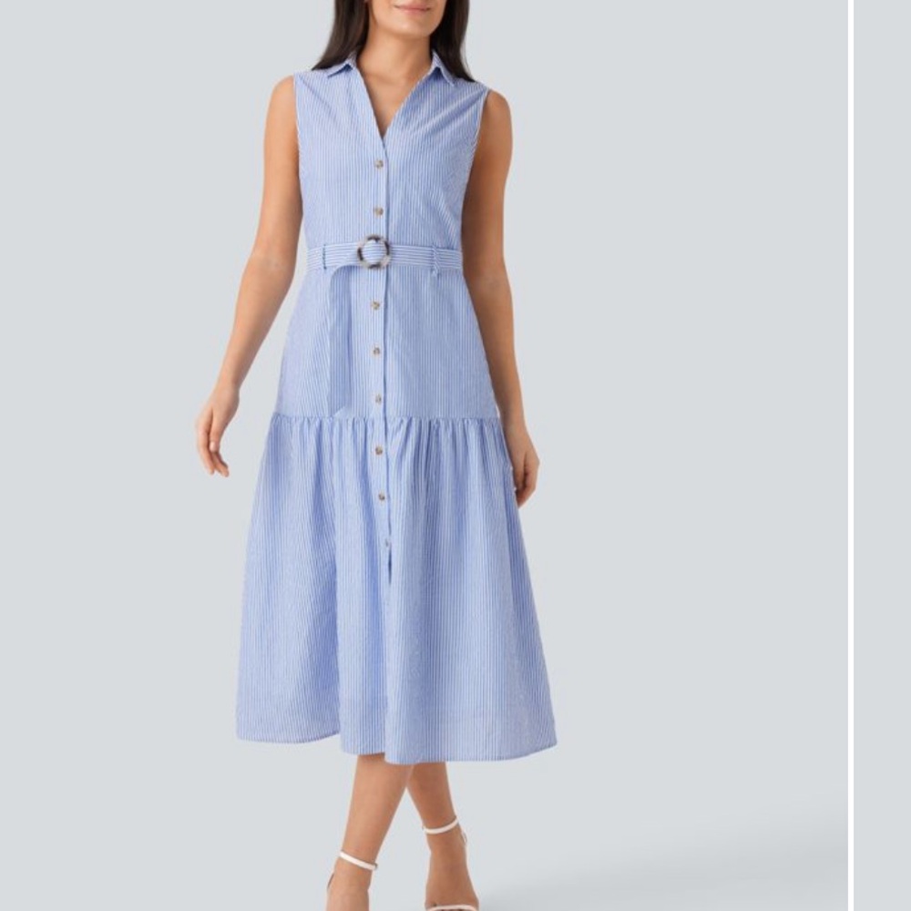 HALARA NWOT SIZE M Blue Striped Sleeveless Belted Dress